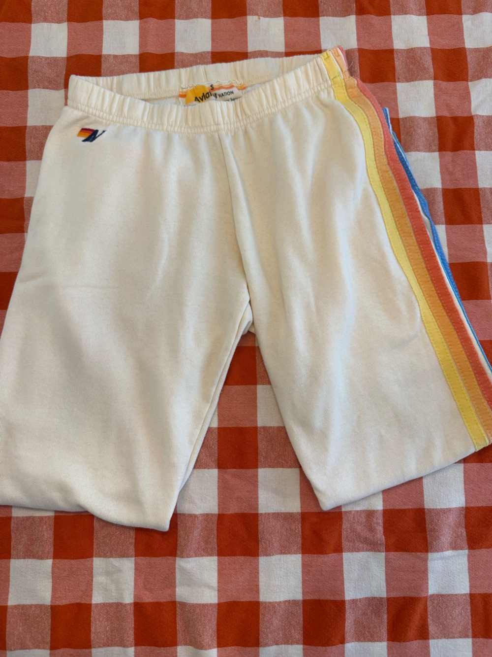 Aviator Nation Cream & Rainbow Stripe Sweatpants Size Small EUC - Picture 3 of 6